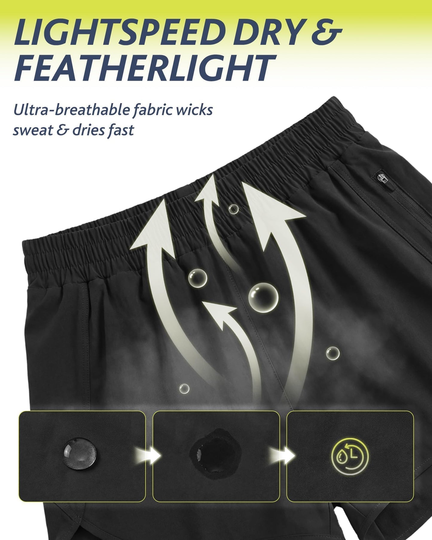 CAMPSNAIL Running Shorts for Women - 3" Athletic High Waist Quick Dry with Liner Zipper Pockets for Workout Gym Black