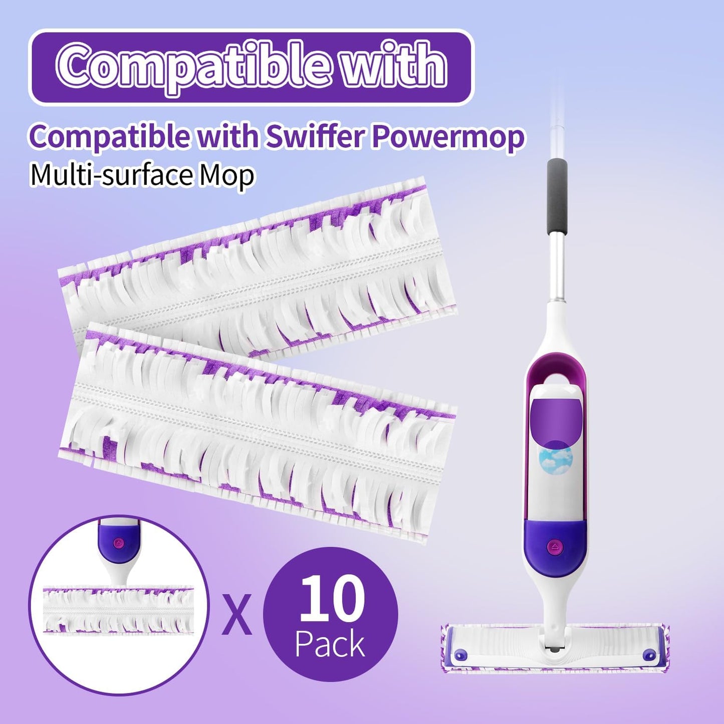 Skiennix Disposable Power Mop Pads - 10 Pack Compatible with Swiffer | Unscented Floor Cleaning Refills