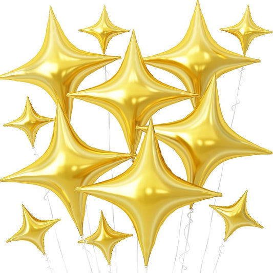 Gold Star Balloons,12Pcs Four Angle Star Foil Balloons,26Inch and 10Inch Gold Quadrangle Helium Balloon for Birthday Graduation Anniversary Baby Shower Wedding Party Decorations