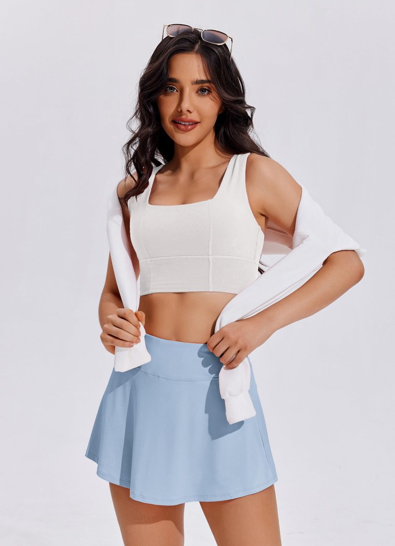 PINSPARK Womens Pleated Skirt Tennis Skirts 13" Lightweight Athletic Skort Pocketed Golf Outfits,Light Blue X-Small