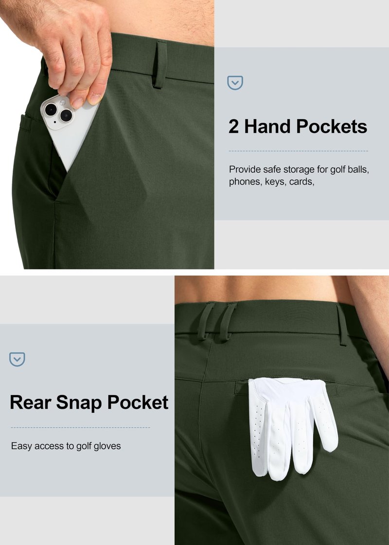 Pudolla Men's Golf Pants Mens Dress Slacks Pants Stretch Work Comfy Pants 30 Quick Dry Casual Trousers with Pockets(Army Green 36Wx30L)
