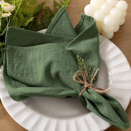 Socomi Cloth Napkins - Green Linen Cotton Set of 6 | Washable & Reusable 17"x17" for Thanksgiving & Events