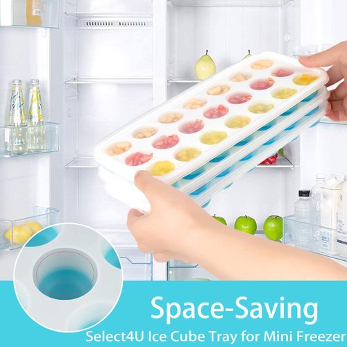 Ice Cube Trays with Lids BPA Free, 4 Pack Easy Release Silicone Ice Cube Trays for Freezer 84 Sphere Ice Tray with Stackable No Spill Lids, Dishwasher Safe, Blue & Green