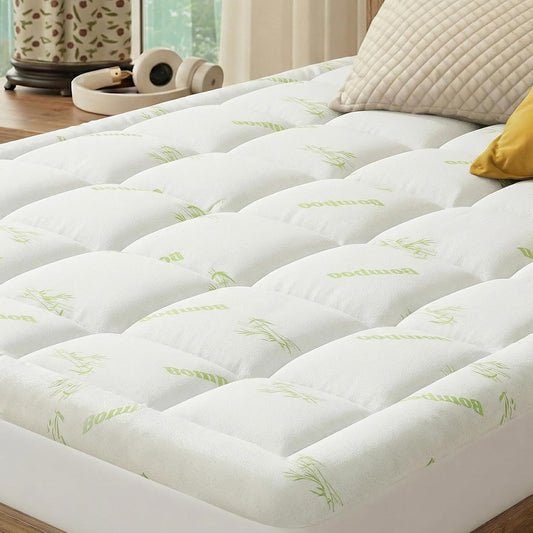 Sweetcrispy Ultra Soft Mattress Topper - Queen Size Bamboo Viscose Pillow Top for Cooling & Back Pain Relief | Deep Pocket Comfort, Green