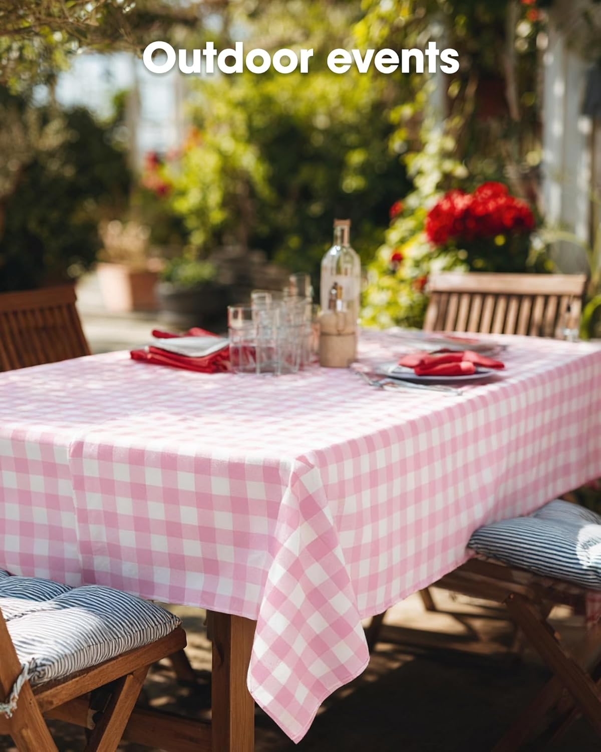 Pureegg Disposable Plastic Tablecloths - Sturdy 54 x 108 Inch Gingham Design, Pink & White Checkered, 8 Pack
