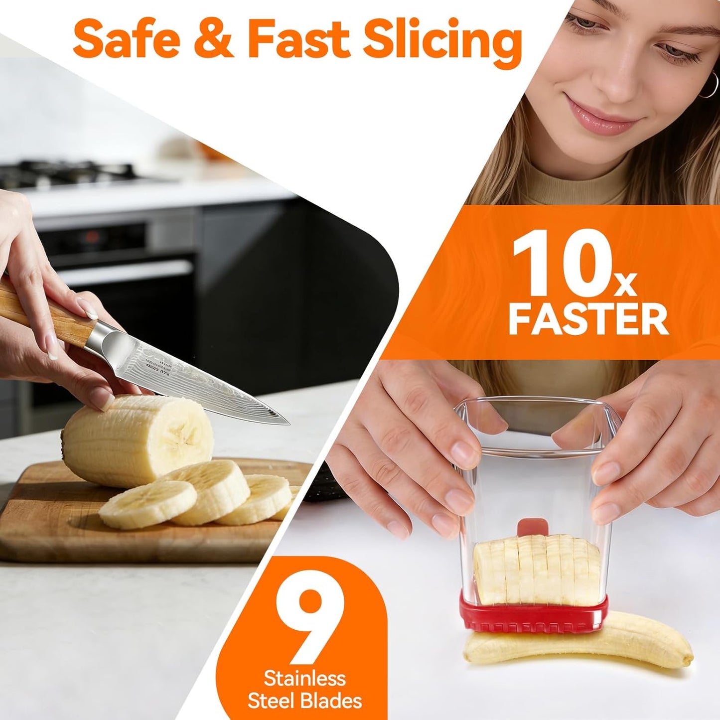 Skiennix Fruit Slicer Cup - Detachable Cutter for Quick & Safe Slicing | 2 Pack (Black & Red)