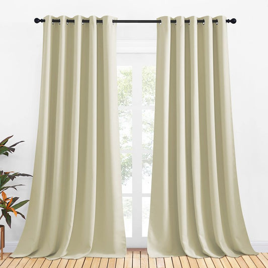 NICETOWN Room Darkening Draperies Window Curtain Panels, Thermal Insulated Grommet Room Darkening Curtains for Bedroom (Beige, 2 Panels, W70 x L108 -inch)
