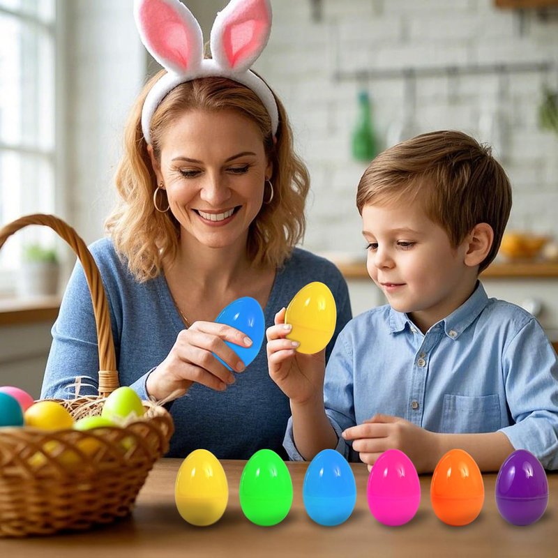 UOUYOO Empty plastic eggs 3.4 inch unfilled plastic Easter eggs for Easter Egg Hunt Suprise Egg Stuffers Filler Easter Decorations 12Pcs