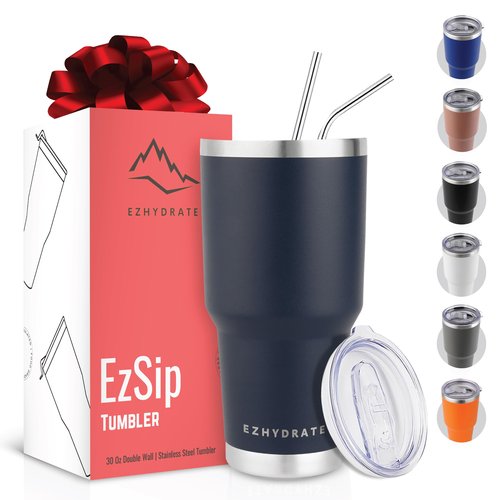 Ezhydrate 30oz Tumbler with Lid - Stainless Steel Vacuum Insulated Coffee Travel Mug, Double Wall, Durable, Leak Proof, BPA Free, Ice Coffee Thermal Cup, Navy Blue