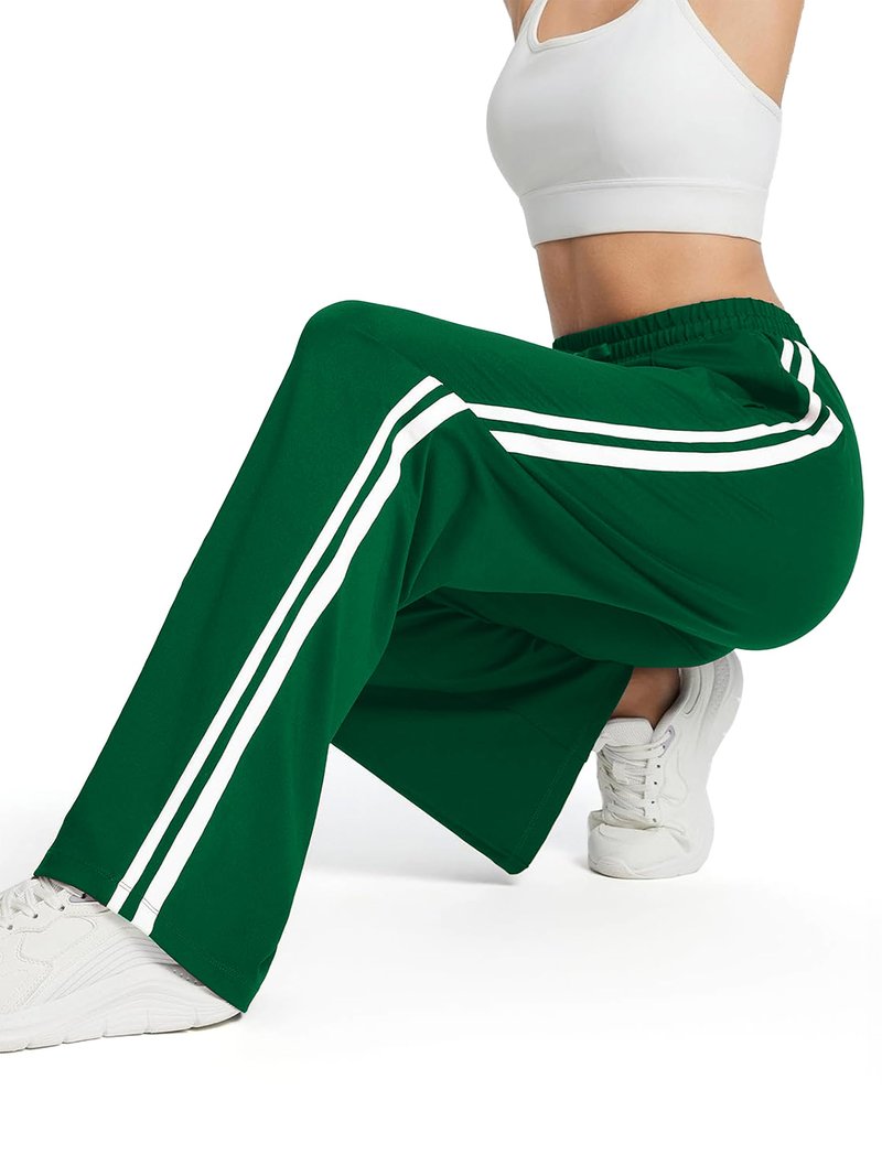 Tapata Tall Women 34" Inseam Warm Up Track Pants Wide Leg Sweatpants Lightweight Side Stripe Ladies Slacks Workout, Green, S