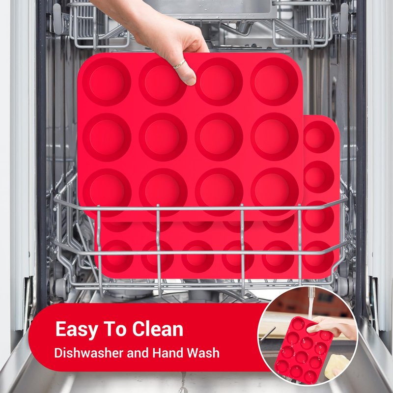 Redfly 2 Pack Silicone Muffin Pans for Baking & Cupcake Pan - 12 Cup Regular Size Silicone Molds, BPA Free Egg Bites Mold