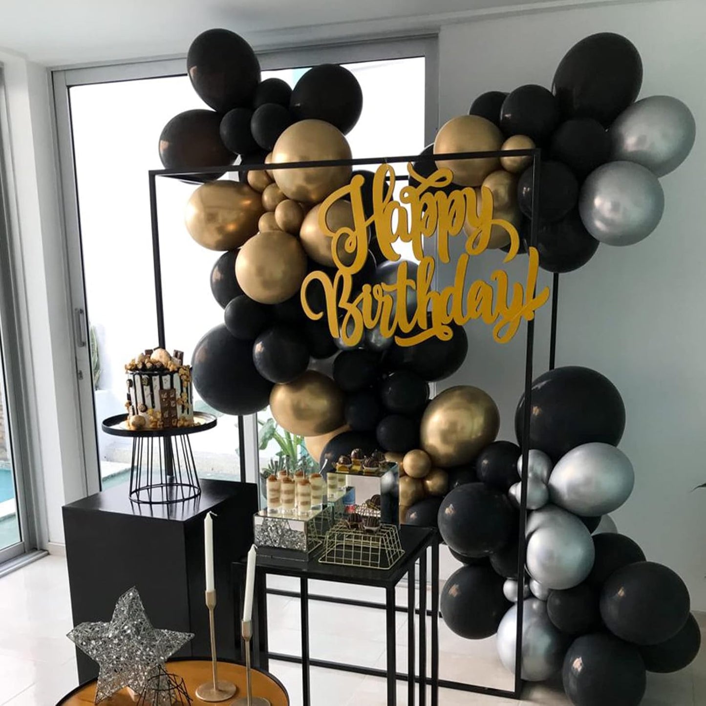 Voircoloria Black Party Balloons - 130pcs in Various Sizes for Birthday, Graduation & Celebrations