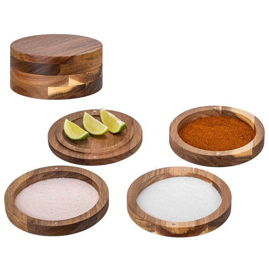 USEEKRIL 3-Tier Acacia Wooden Margarita Salt Rimmer Set,Salt&Sugar Rimmer for Cocktails Drinks,Cocktail Glass Rimmer Tools with Magnetic Swivel Lid for Bartenders,Home Bar,Parties