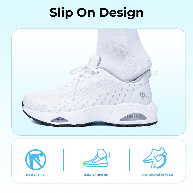 AOV Wide Toe Box Running Shoes for Men Arch Support Walking Sneakers Plantar Fasciitis Orthotic Tennis Slip On Shoes for Gym Workout Jogging White Size 13