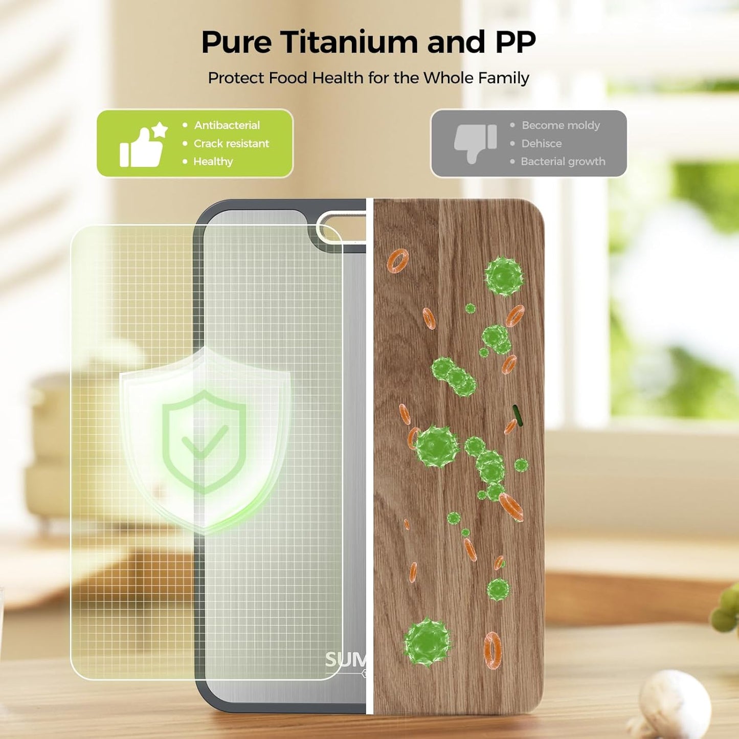 Titanium Cutting Board - Double-Sided Food Grade Design | Easy to Clean, Large 16” x 10” Size