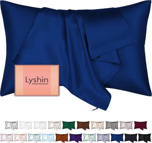 Skiennix Mulberry Silk Pillowcase - Queen Size, Hidden Zipper, Smooth & Breathable, Royal Blue