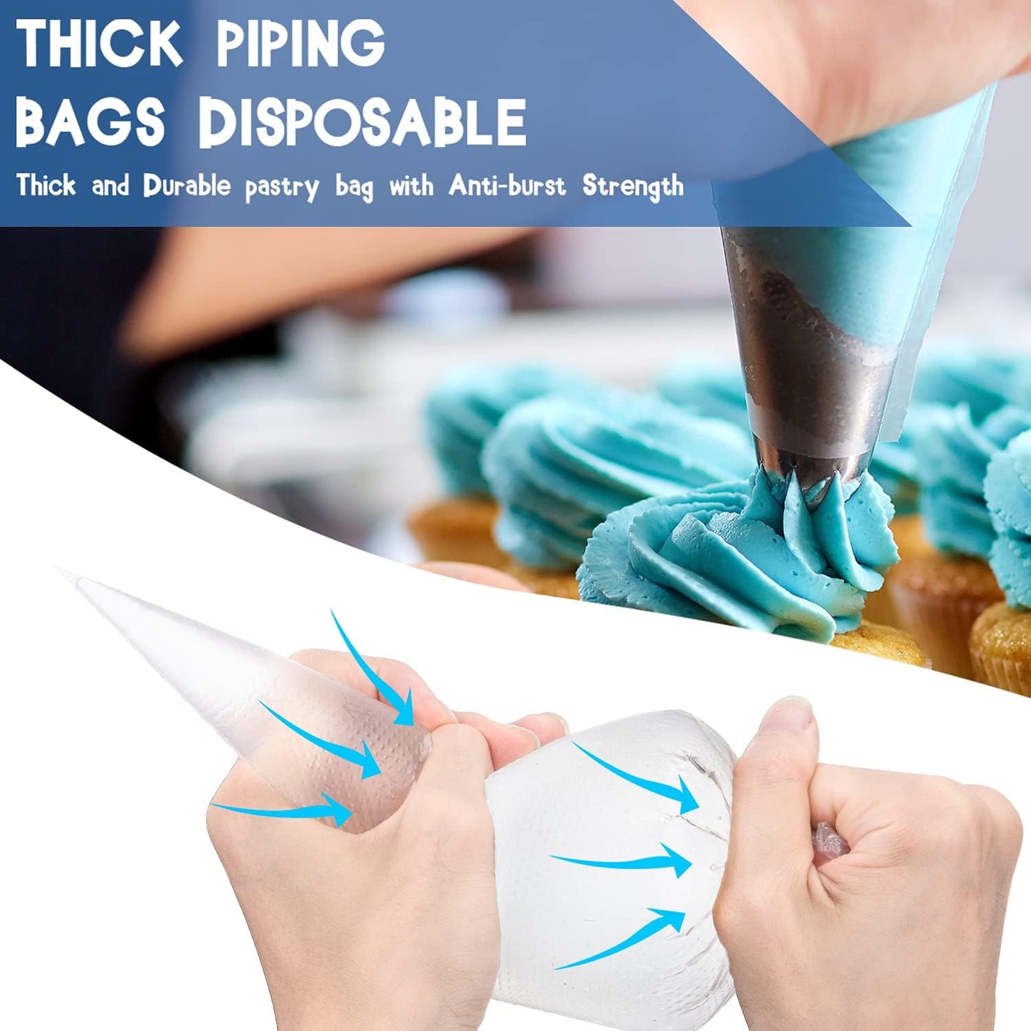 Skiennix 100pcs Thick Disposable Icing Piping Bags - 12 Inch Heavy Duty Anti-Burst for Cake Decorating