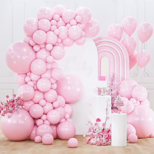 PartyWoo Light Pink Balloon Arch Kit - 155pcs in Various Sizes for Baby Shower & Birthday Decor