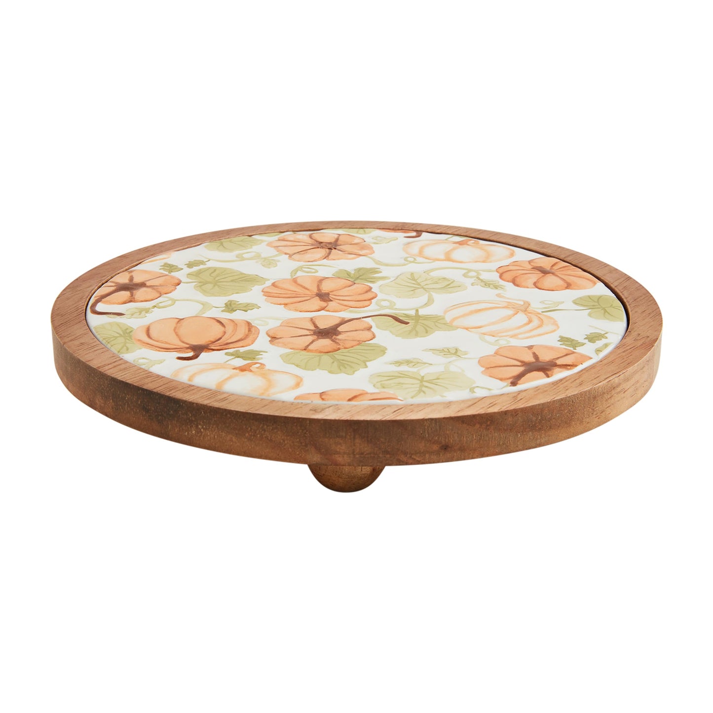 Mud Pie Pumpkin Ceramic Wood Trivet; 1 3/4" x 7" dia
