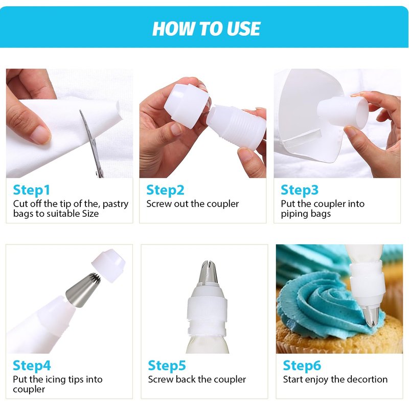 Reusable Cotton Piping Bags & Tips Set -16" Large Pastry Bag with 10 lcing Tips + 2 Couplers for Cake Decorating, Baking Supplies