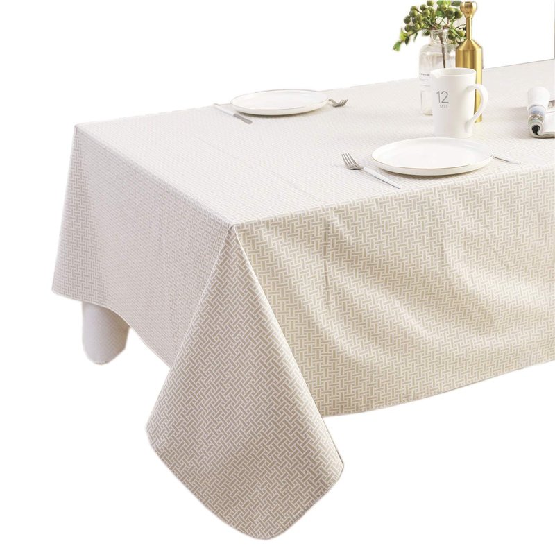 Pioggia Vinyl Tablecloth with Flannel Backed Waterproof Oil-Proof PVC Table Cloth Wipeable Spill-Proof Plastic Table Cover for Indoor and Outdoor(Weave, 60 x 102 Inch Rectangle)