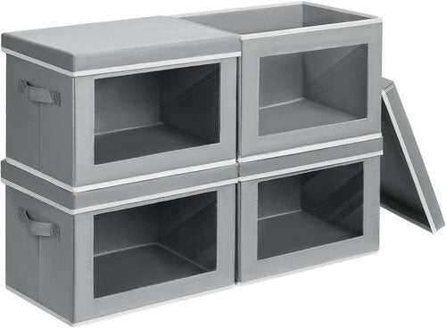 Homsorout Storage Bins - Collapsible Fabric Baskets with Lids for Closet & Office | 4-Pack, Grey