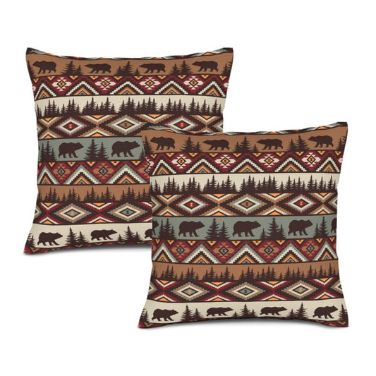 Waiyear Vintage Rustic Outdoor Throw Pillow Covers Set of 2 Country Cabin Themed Decorative Pillow Cases, Farmhouse Mountain Bear Cushion Pillow Covers for Sofa Couch Living Room Decor 18x18