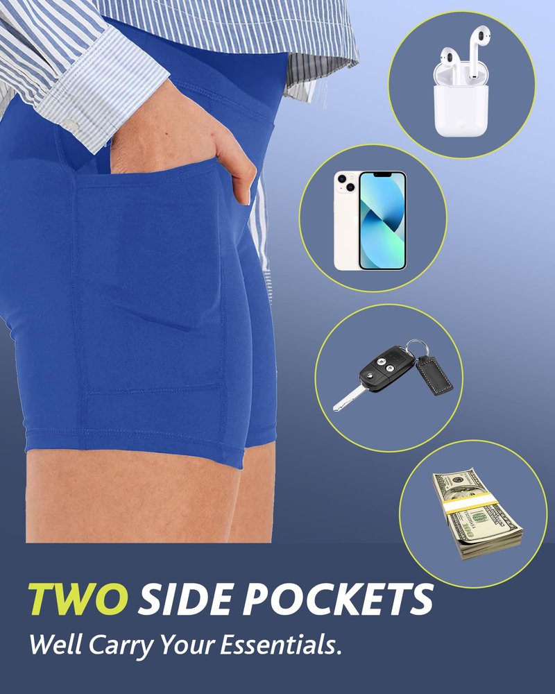 CAMPSNAIL Biker Shorts Women with Pockets - 3"/5"/8" High Waisted Workout Spandex Tummy Control Gym Running Yoga Shorts Royal Blue
