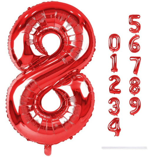 Red Foil Balloon Number 8 for Boys, 40'' Giant Self Inflating Number Balloons Set 0-9, Large Number 8 Helium Balloon for Girls Women 8th Birthday Graduation Anniversary Party Decorations Supplies