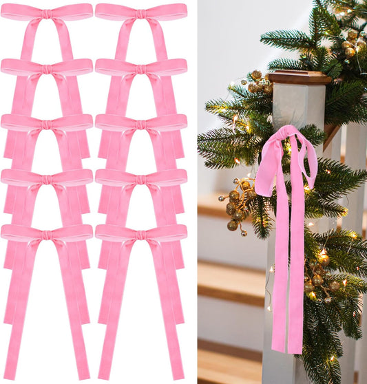 Skiennix 24 Pcs Velvet Bows - Vintage Ribbon Bows for Christmas Tree & Crafts | Pink, 9 x 13 Inch