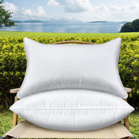 Skiennix 12 x 20 Outdoor Throw Pillow Inserts - Waterproof Rectangle Lumbar Cushions | Set of 2