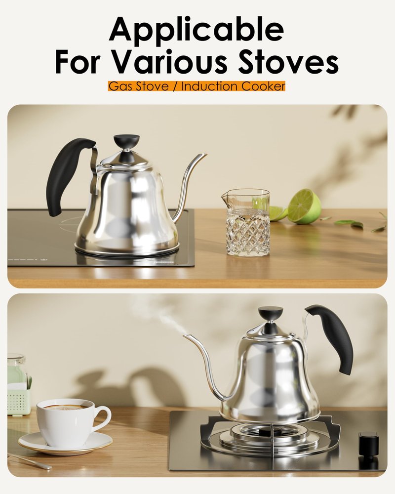 Tea Kettle for Stovetop, Barista's Choice Gooseneck Pour Over with Flow Control, Food Grade Stainless Steel Water Kettle, Tea Pot for Home & Kitchen - Small 28oz, Silver
