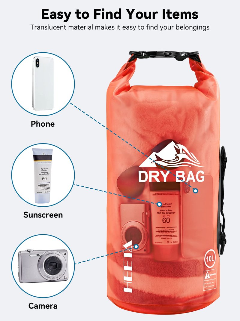 HEETA Dry Bag Waterproof for Women Men, Roll Top Lightweight Dry Storage Bag Backpack with Phone Case for Travel Swimming Boating Kayaking Paddle Board Camping Beach Accessories (Orange, 40L)