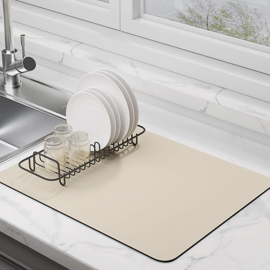 Skiennix Dish Drying Mat - Super Absorbent & Non-Slip Rubber Backing | Heat Resistant, Easy to Clean (Beige, S-14"x11")