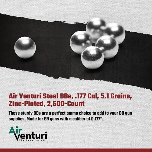 Air Venturi 177 Cal Steel BBs - 5.1 Grains, Zinc-Plated, 2,500 Count