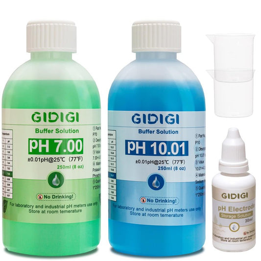 pH Meter Calibration Solution Kit,Includes pH 7.00, 10.01 and Electrode Protection,pH Calibration Buffer 250ml*2,Probe KCL Storage 30ml*1, pH Meter Accessories