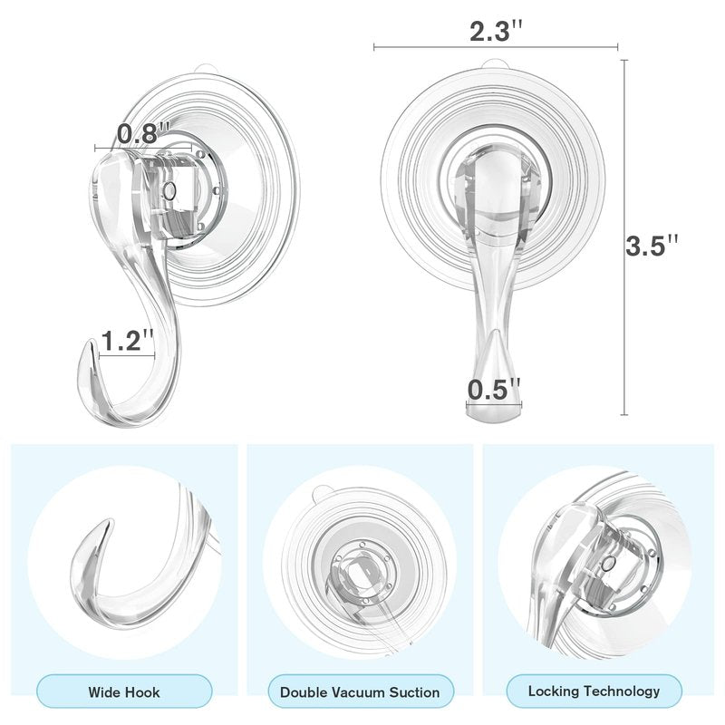 VIS'V Suction Cup Hooks, Small Shower Suction Hooks with Wipes, Heavy Duty, Removable and Reusable, Clear, 4 Pcs