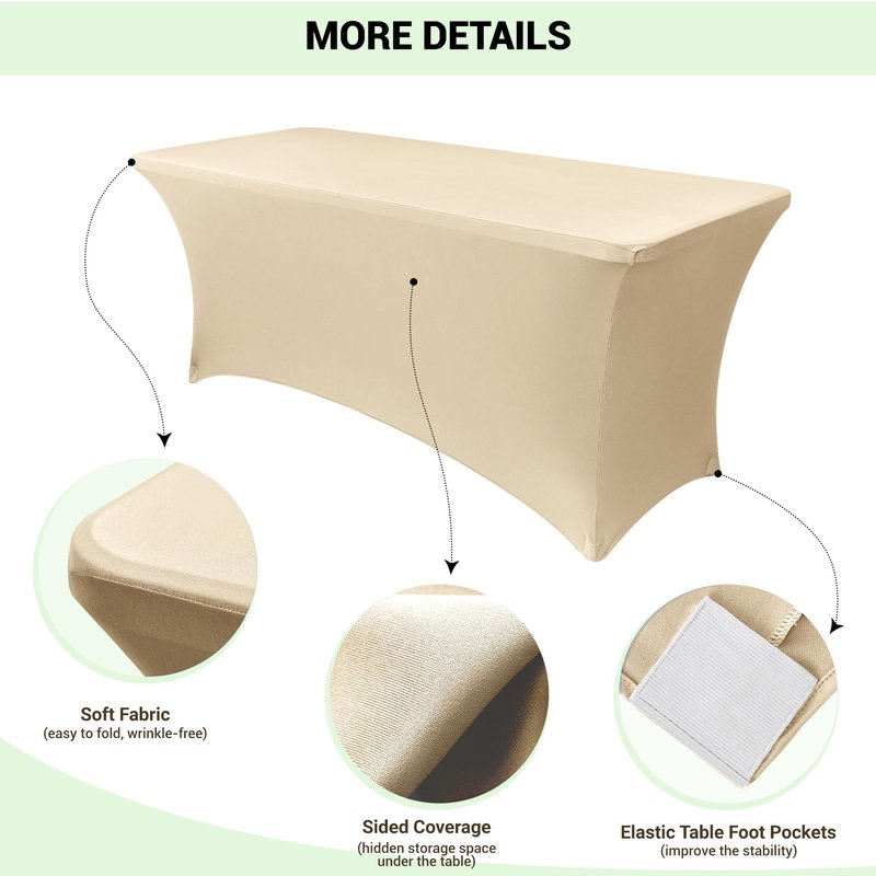 Obstal 5ft Stretch Spandex Table Cover for Standard Folding Tables - Universal Rectangular Fitted Tablecloth Protector for Wedding, Banquet and Party