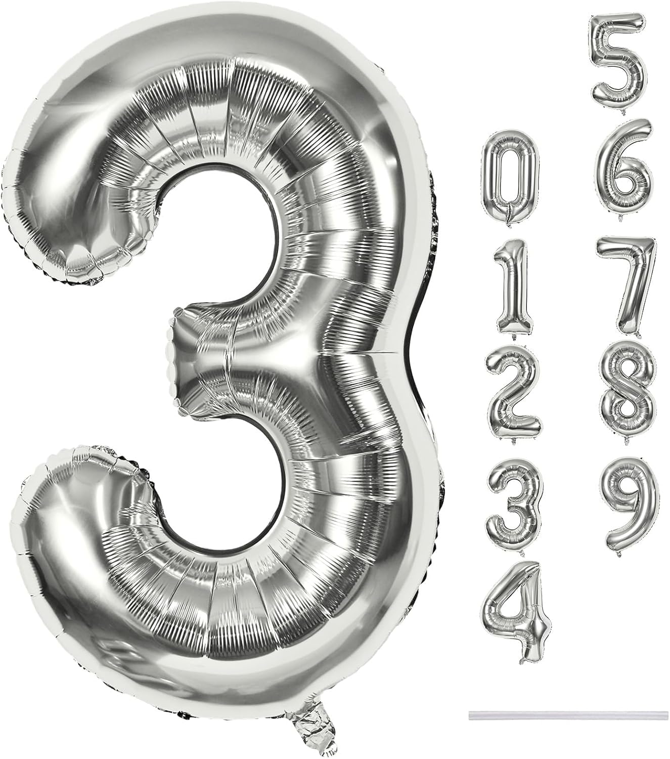 Skiennix Silver 3rd Birthday Balloon - 40 Inch Giant Helium Foil Number 3 - Self-Inflating Decor