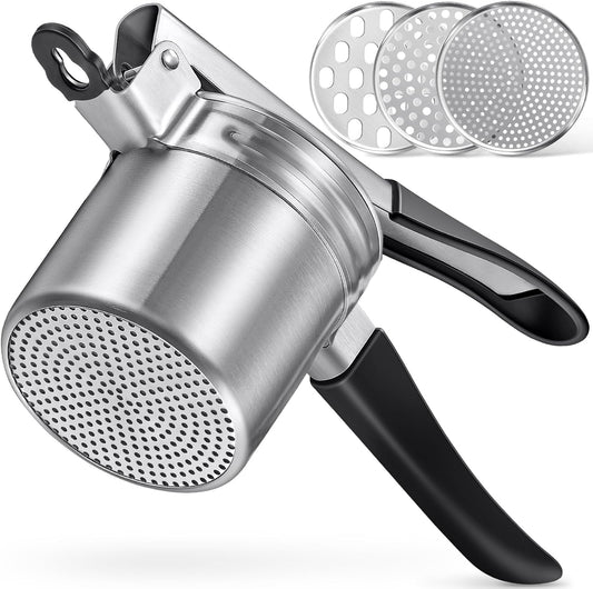 Sopito Stainless Steel Potato Ricer - Upgraded Masher with 3 Interchangeable Discs | Heavy-Duty Kitchen Tool