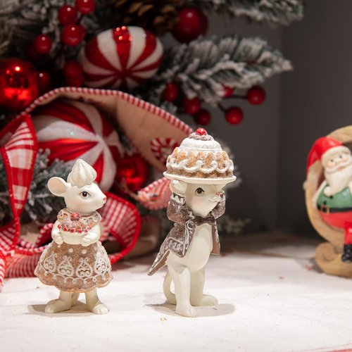 Braxio Gingerbread Mouse Figurine Set - Festive Christmas Decor for Tabletop & Tree | Collectible Ornaments