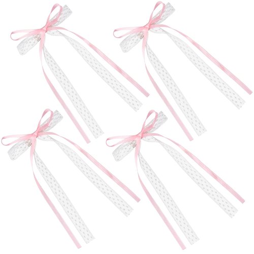 HINZIC Hair Clips - 4pcs Coquette Lace Bows in Pink & White | Cute Bowknot Ribbon Barrettes for Women & Teens