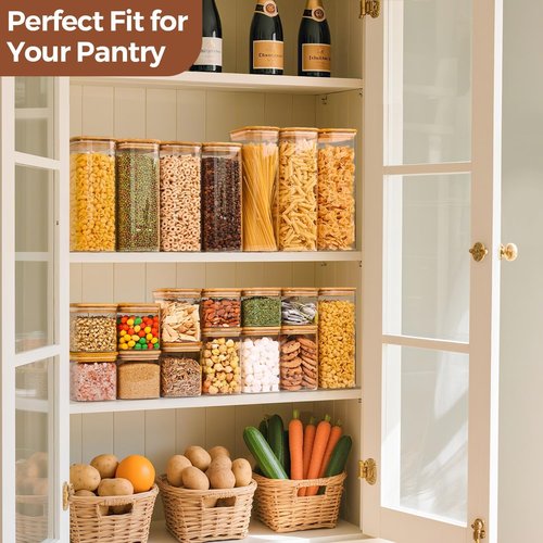 ComSaf Glass Food Storage Jars Set of 9 - Clear Containers with Lids for Pantry Organization | Ideal for Spices, Oats, Coffee, and Sugar