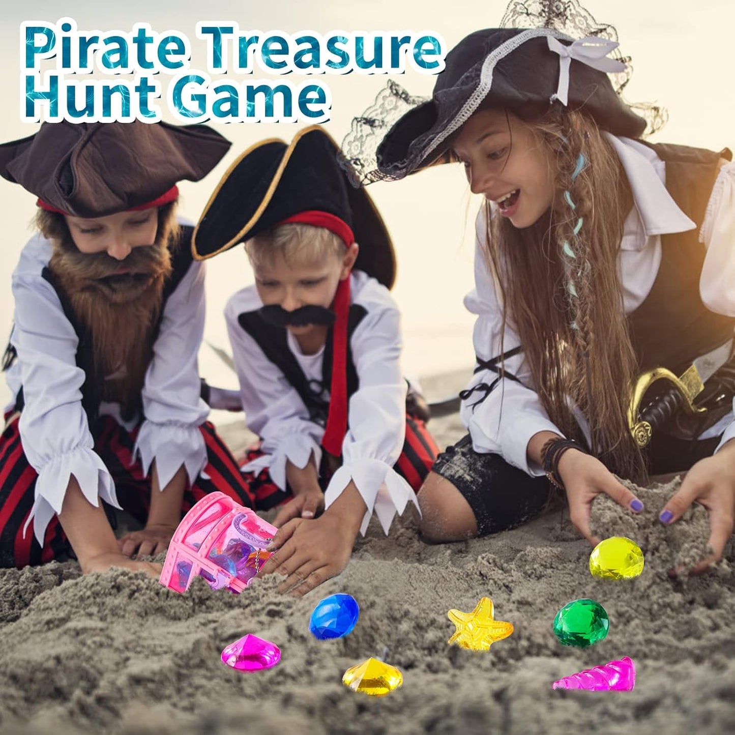 Skiennix 28 Pcs Colorful Diving Gem Pool Toys Set - Treasure Pirate Box for Underwater Fun | Multicolor 30-40mm