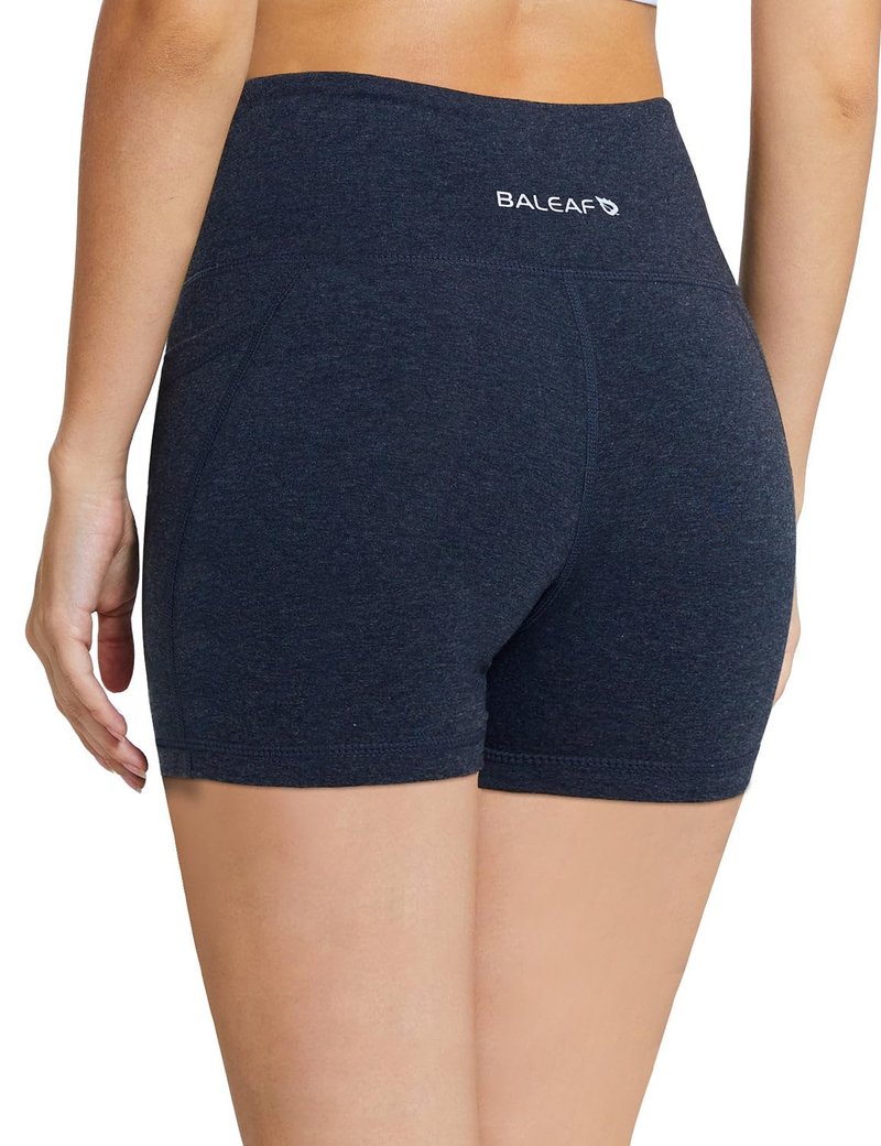 baleaf Workout Shorts Women 5" Biker Yoga Gym Spandex Running Volleyball Compression Tummy Control Short with Pockets Heather Blue XXXL