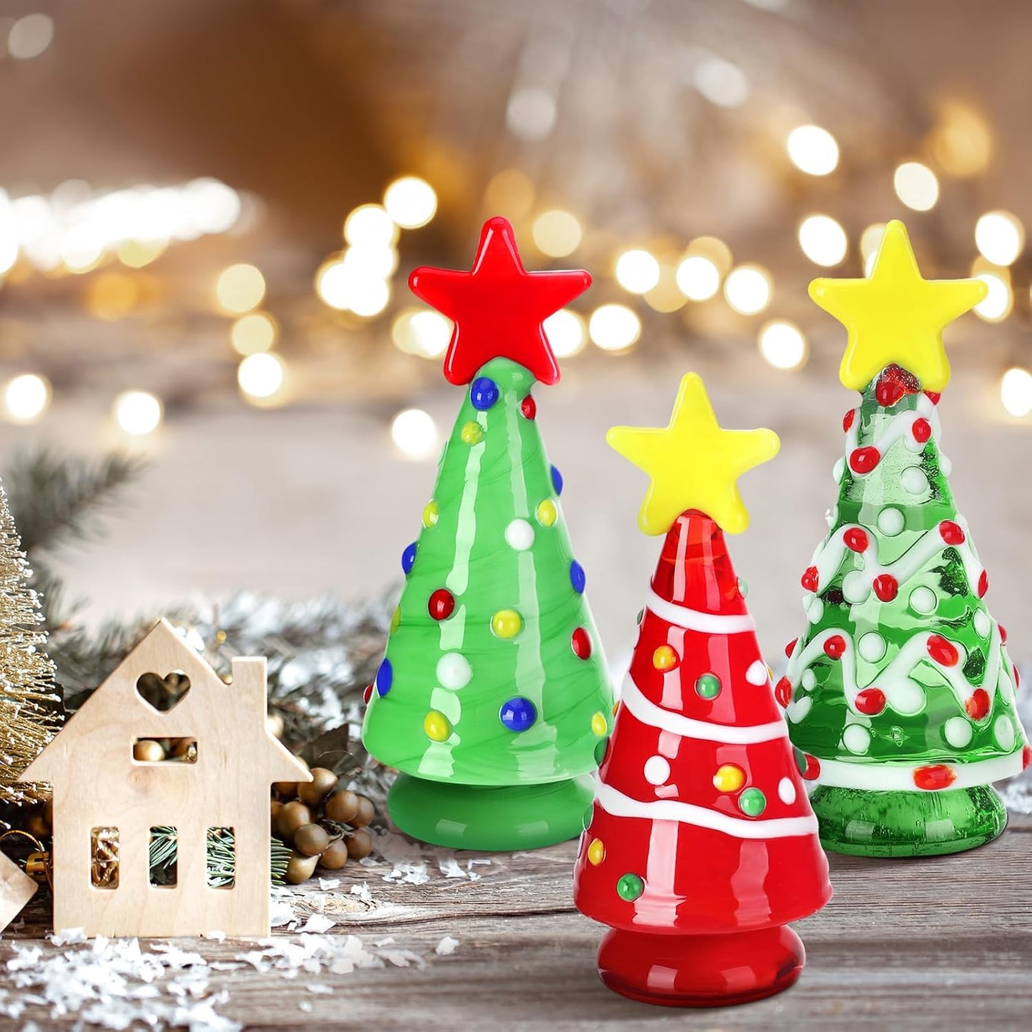 Skiennix Mini Christmas Tree Glass Ornaments Set - 6 Pcs Holiday Decor for Dollhouses | 2.36 Inch