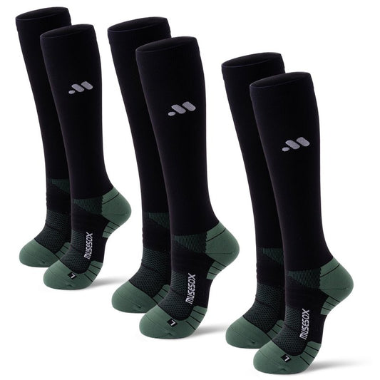 musesox Compression Socks for Women and Men,Knee High 15-20mmHg Graduated Support(3 Pairs) for Nurses,Travel,Black,Large