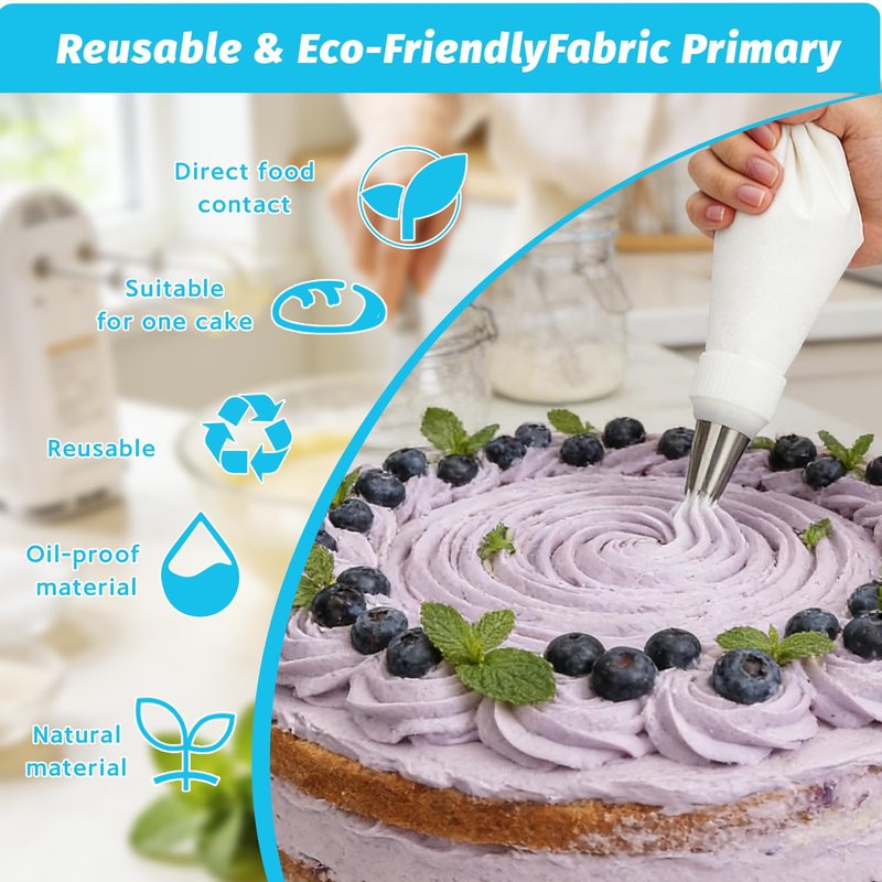 Reusable Cotton Piping Bags & Tips Set -16" Large Pastry Bag with 10 lcing Tips + 2 Couplers for Cake Decorating, Baking Supplies