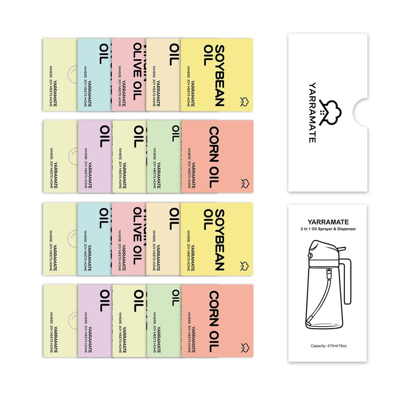 YARRAMATE 20 Color Labels for Oil Sprayer Bottles, Stickers for Oil,Sauce and More