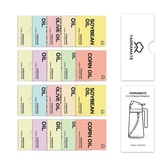 YARRAMATE 20 Color Labels for Oil Sprayer Bottles, Stickers for Oil,Sauce and More